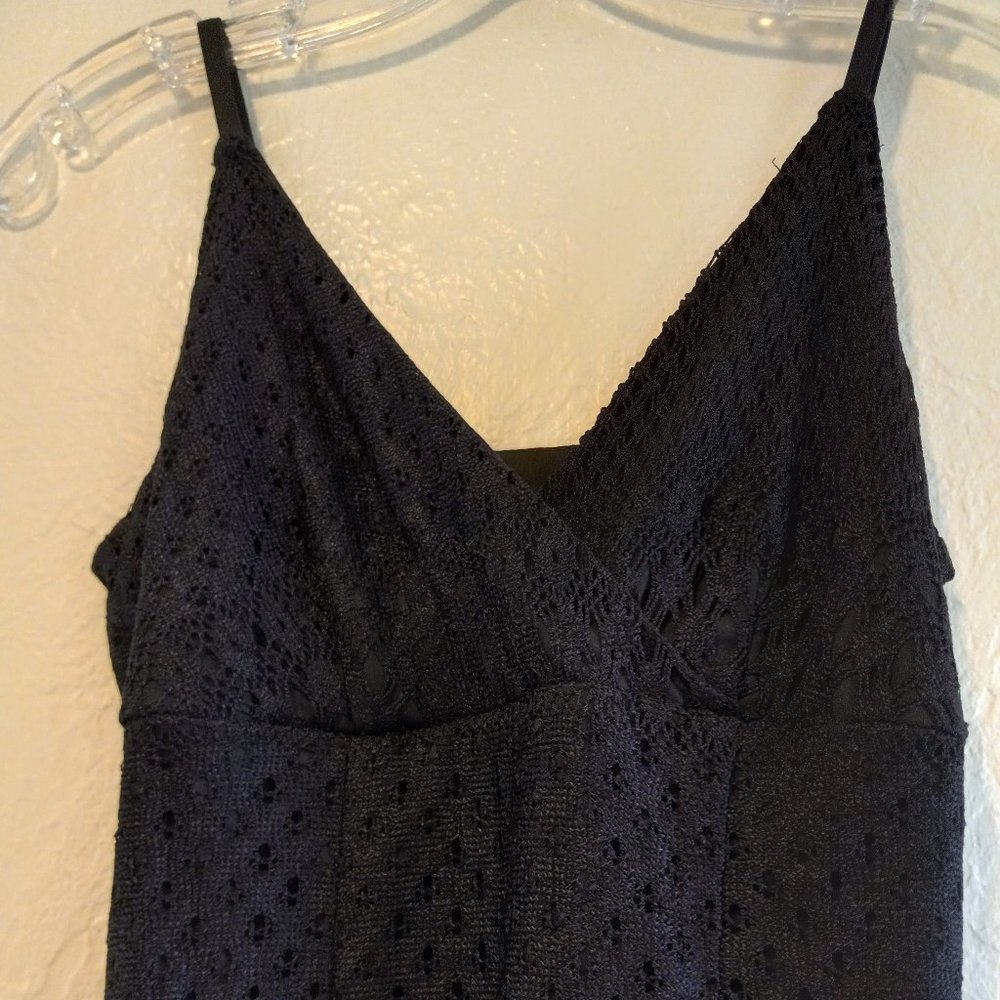 Vintage 90s Black Crochet Pointelle Maxi Slip Dress - Picture 5 of 15